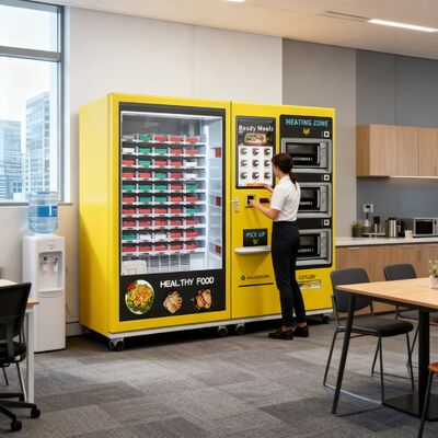 Écran tactile de 32 pouces machine à boîte à lunch semi-automatique de grande capacité avec 3 fours à micro-ondes, autocollants personnalisables pour toute la machine