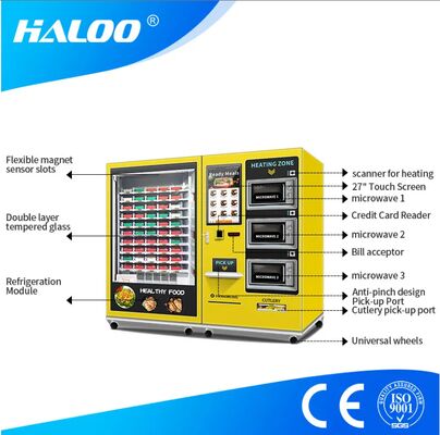 Écran tactile de 32 pouces machine à boîte à lunch semi-automatique de grande capacité avec 3 fours à micro-ondes, autocollants personnalisables pour toute la machine